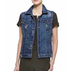 Vince Alex Distressed Denim Vest Wrecked Wash Size Small